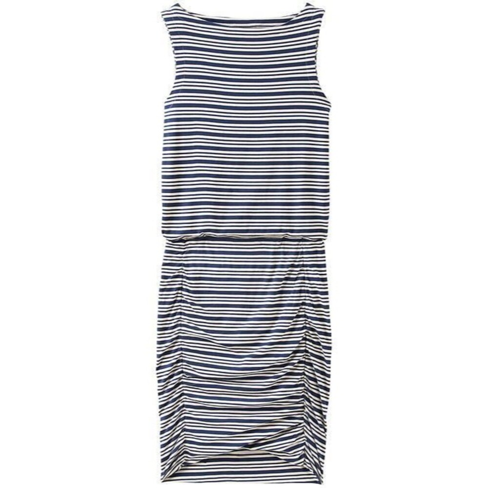 New Womens NWT Athleta Dress S Ruched Work White Dark Flint Gray Soft Blouson
